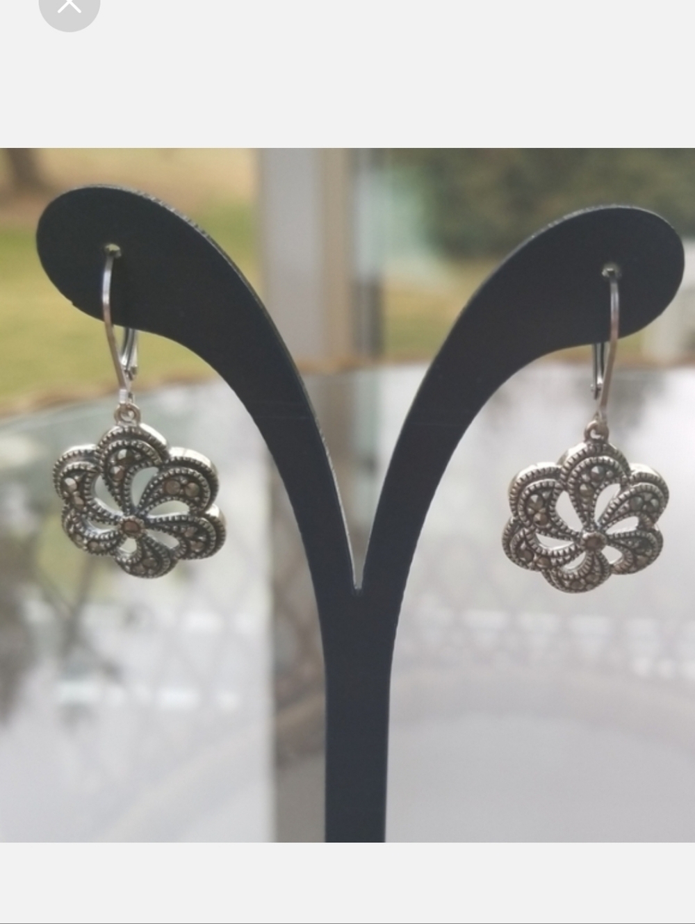 Marcasite sterling silver flower hanging earring